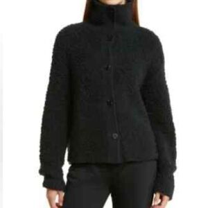 NWT UGG ALaura cloudfluff Wool Black Teddy sweater cardigan Jacket S/M